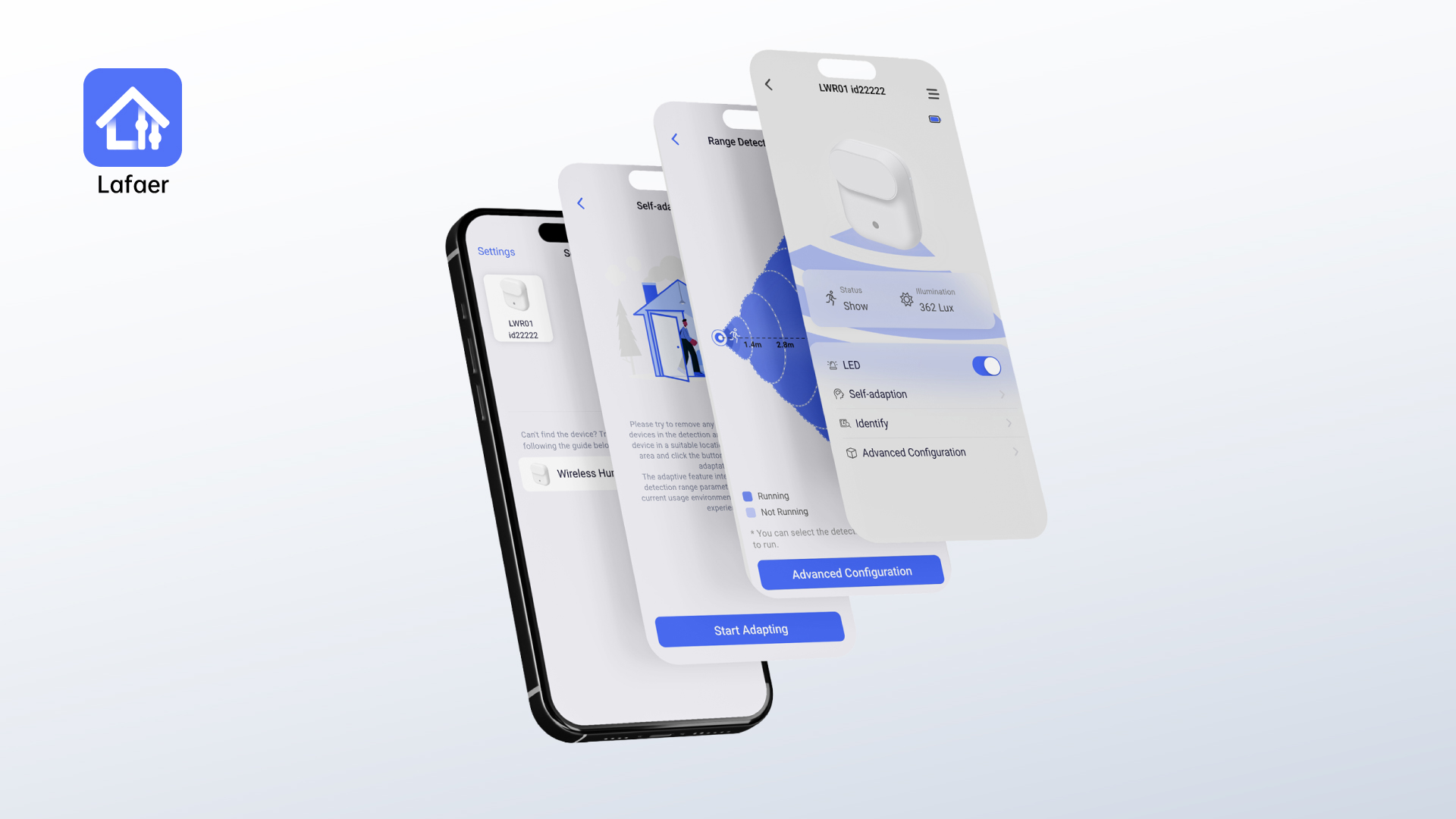 Adjust sensitivity, automation rules, and indicator lights via the Lafaer App
