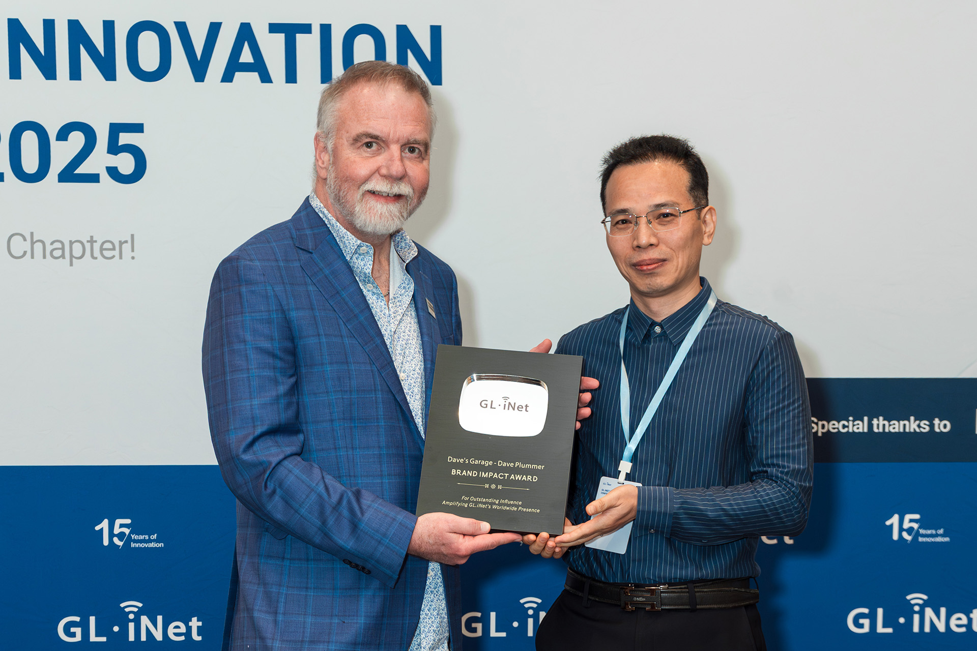 Dave Plummer from the YouTube channel Dave's Garage receives GL.iNet Brand Impact Award
