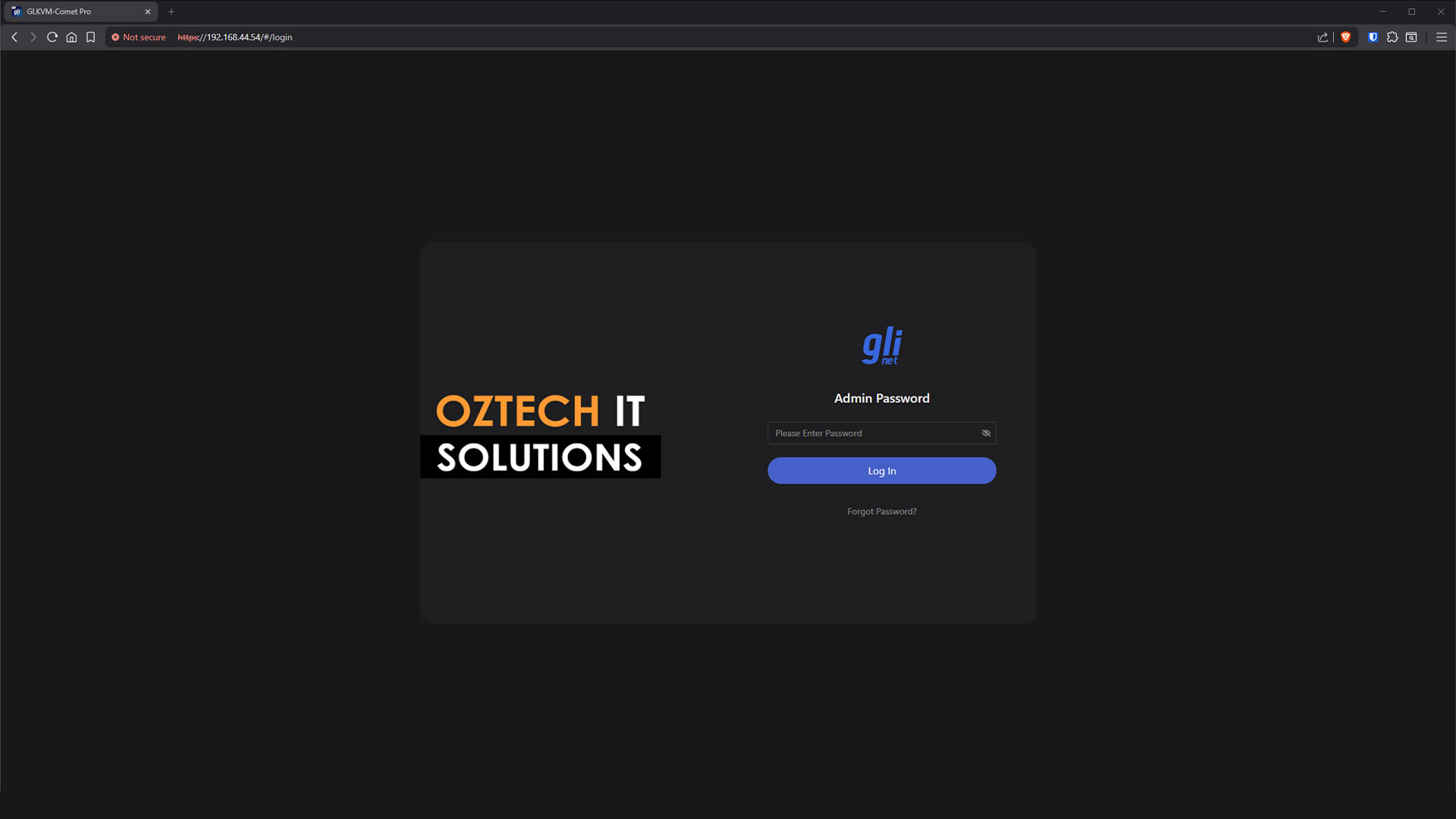 A customized login screen on my beta version GL-iNet Comet Pro (GL-RM10).