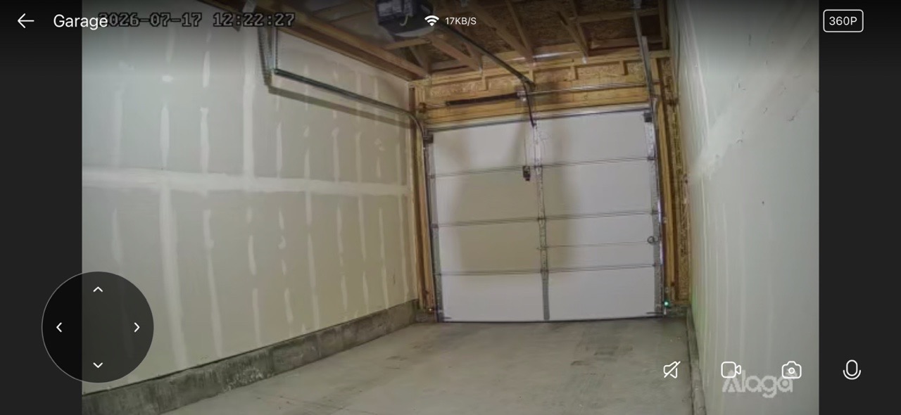 Live 360p video feed from the garage PTZ camera