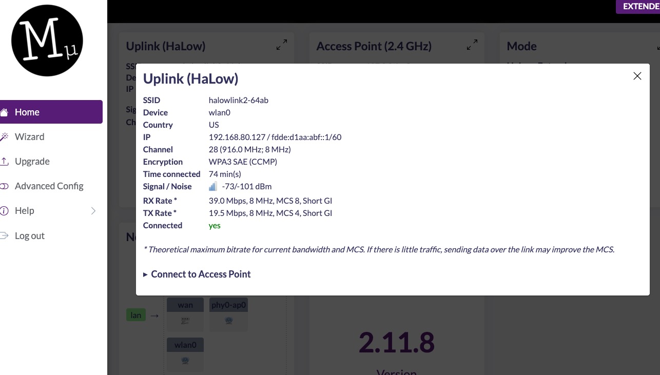 Detailed HaLow uplink statistics for a detached garage connection