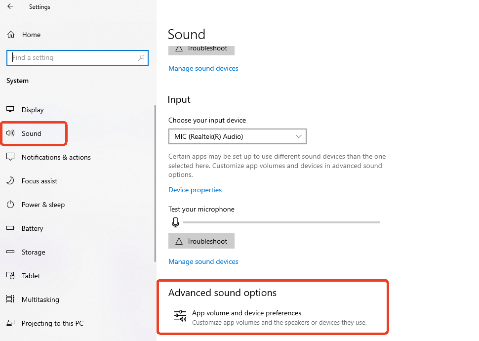 advanced sound options