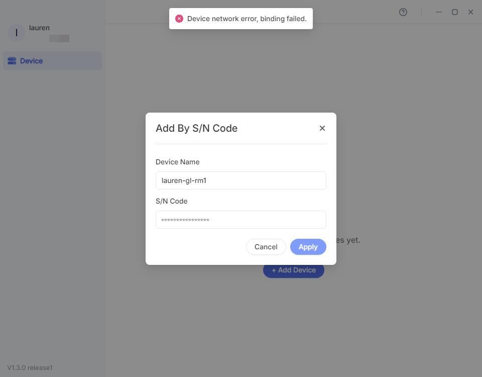 binding failed network error