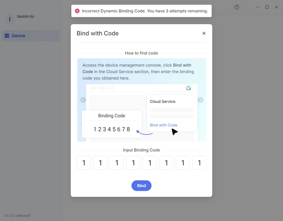 incorrect binding code