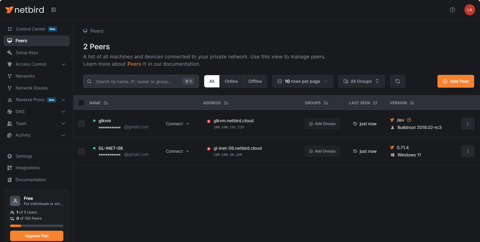 netbird dashboard
