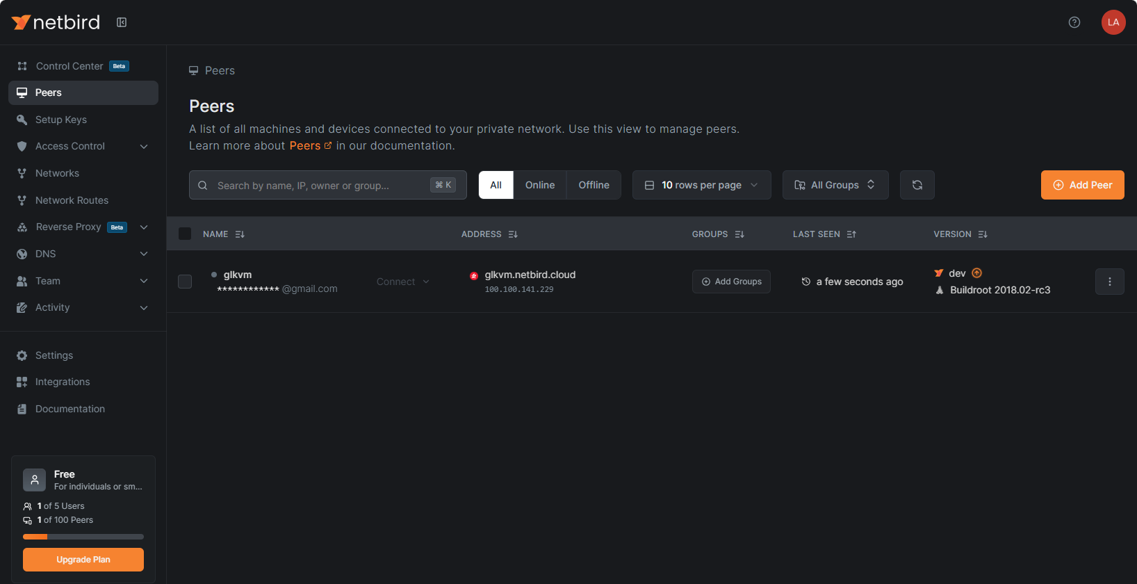 netbird dashboard
