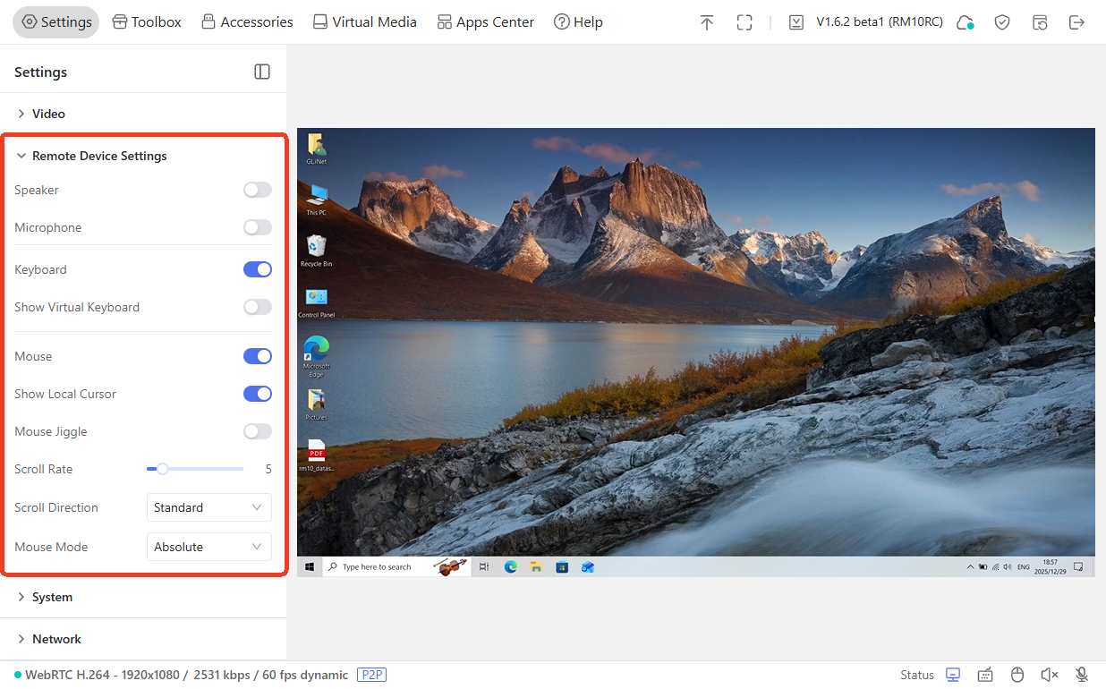 settings-remote device