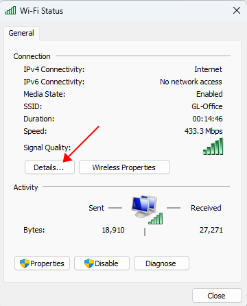 network and sharing center, connections status