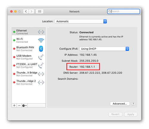 router ip of ethernet on mac os