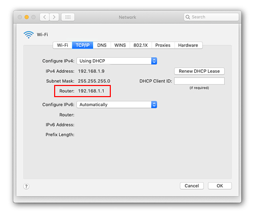 router ip of Wi-Fi on mac os