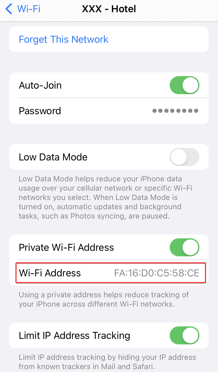 iphone wifi private address