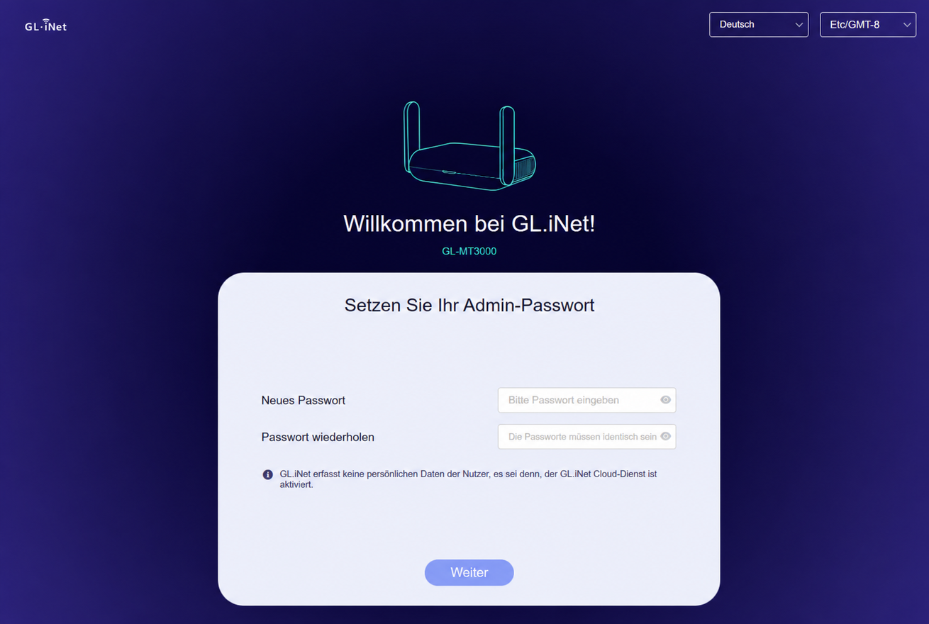 mt3000 set up admin password