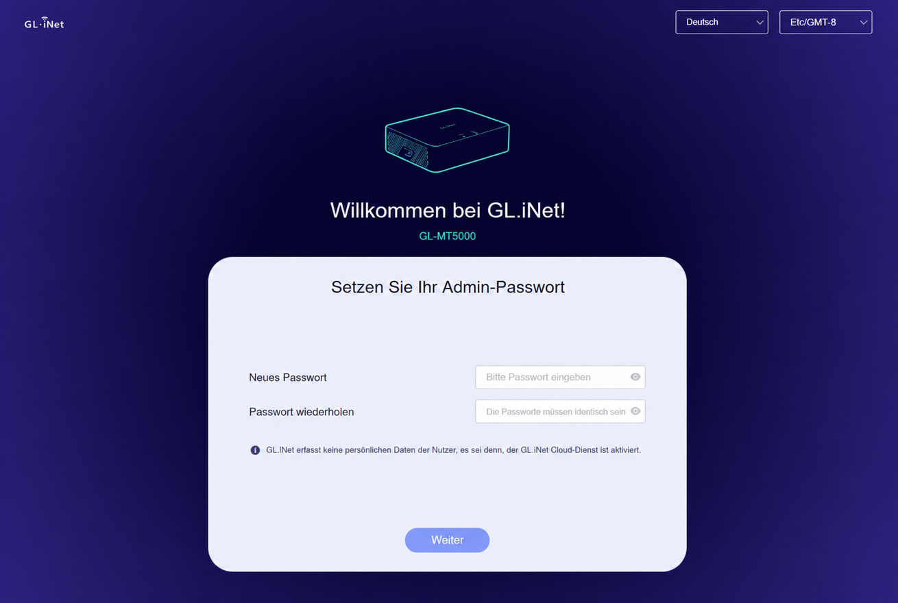 mt5000 set up admin password