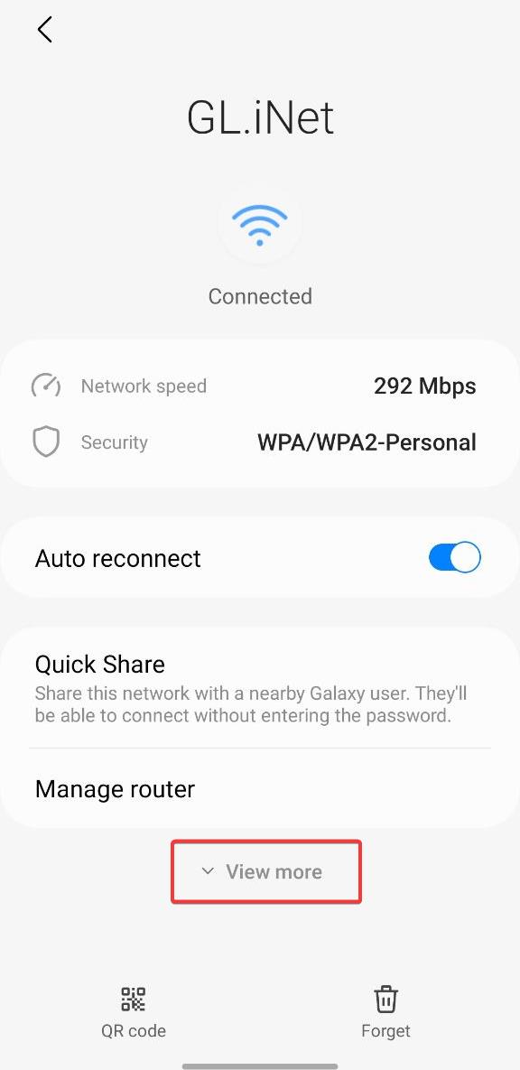 wifi settings, view more