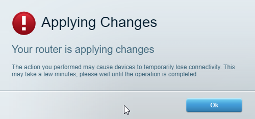 linksys admin, apply changes