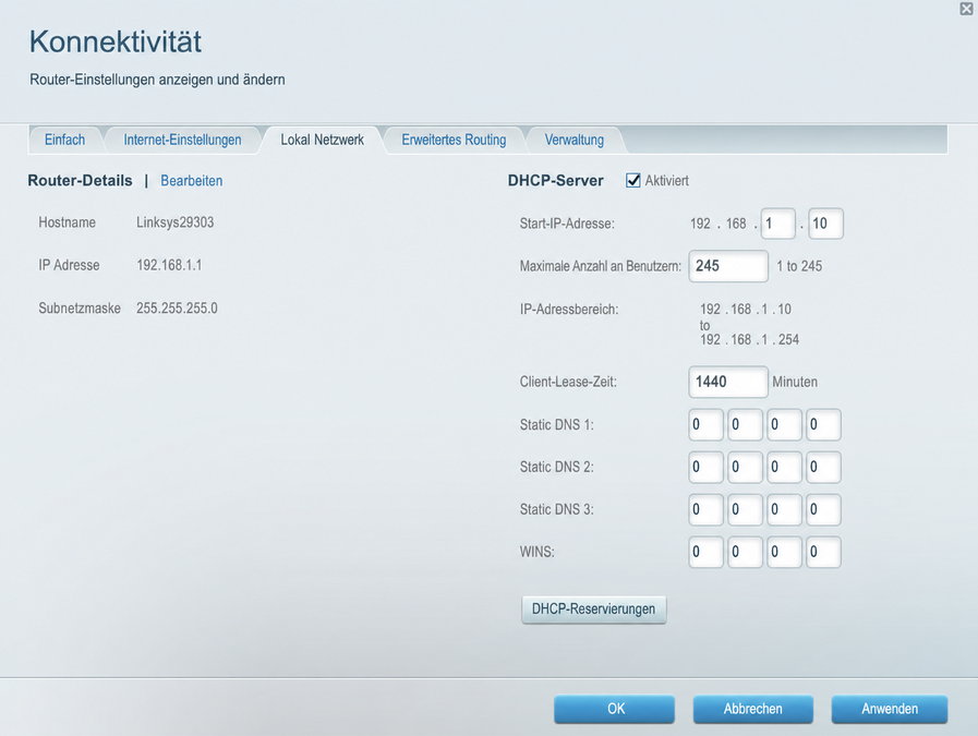 linksys admin, local network, disable dhcp