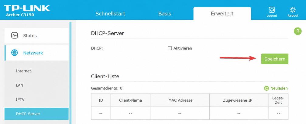 tplink admin, disable dhcp