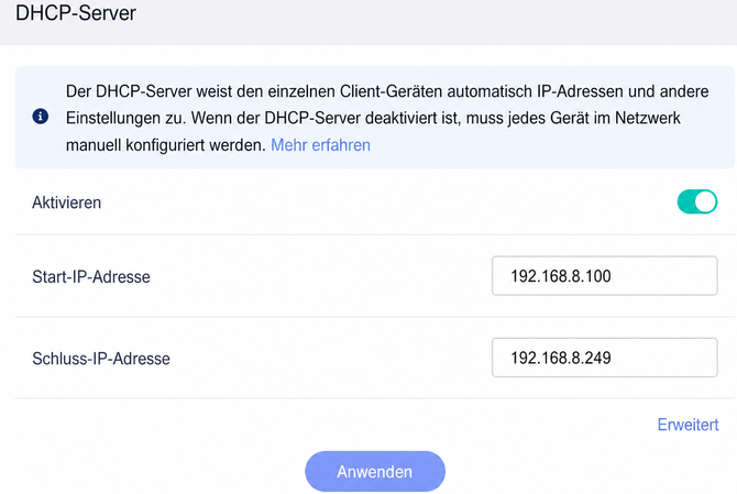 dhcp simple settings