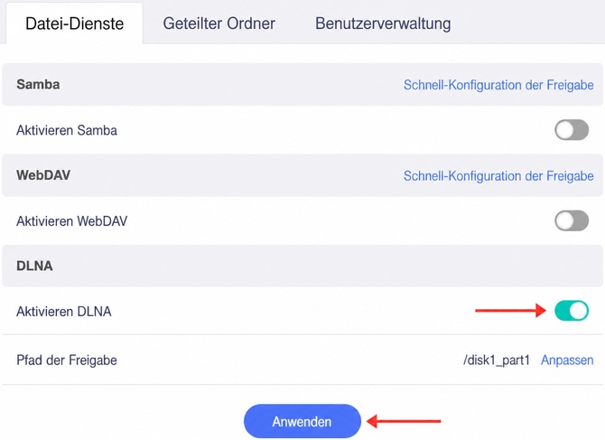 network storage, enable dlna