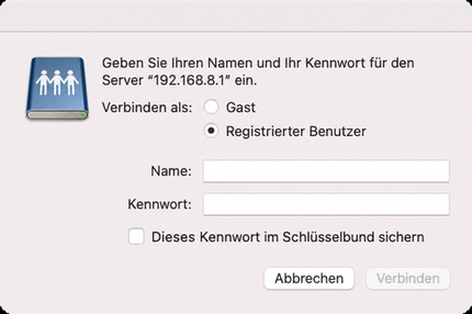 network storage, mac os finder connect to server username password