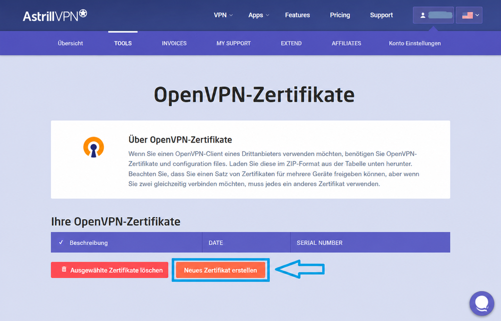 create new certificate