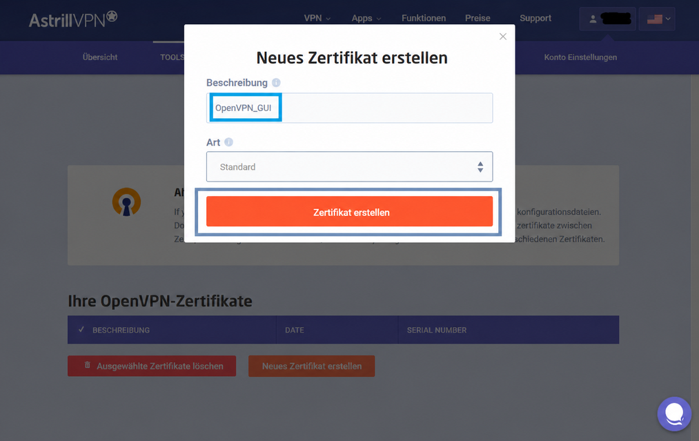 create new certificate