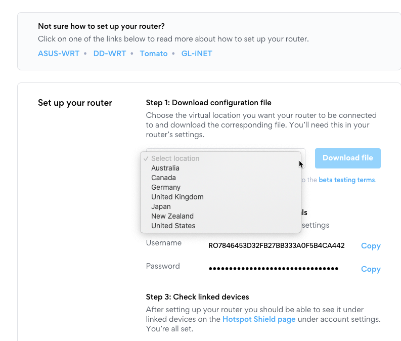 hotspot shield link router
