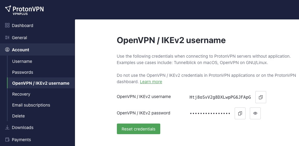 protonvpn openvpn credential