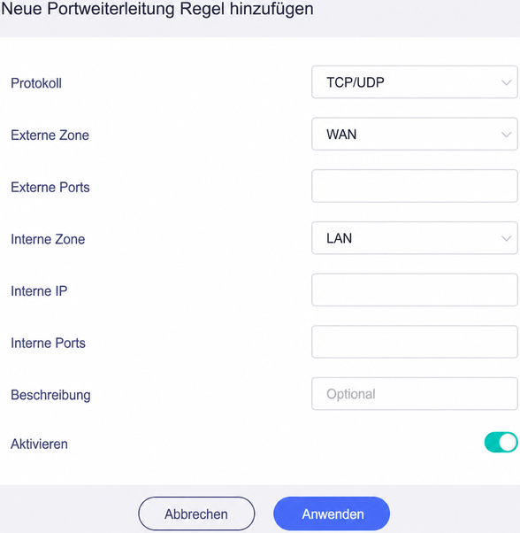 add new port forwarding rule