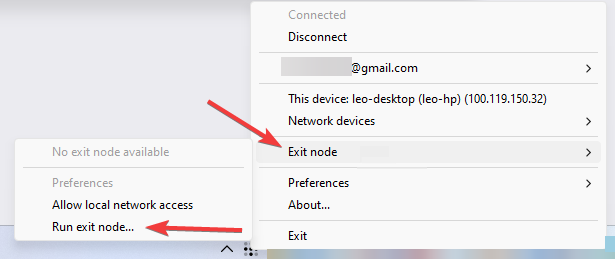 tailscale windows run exit node