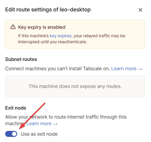 tailscale use as exit node
