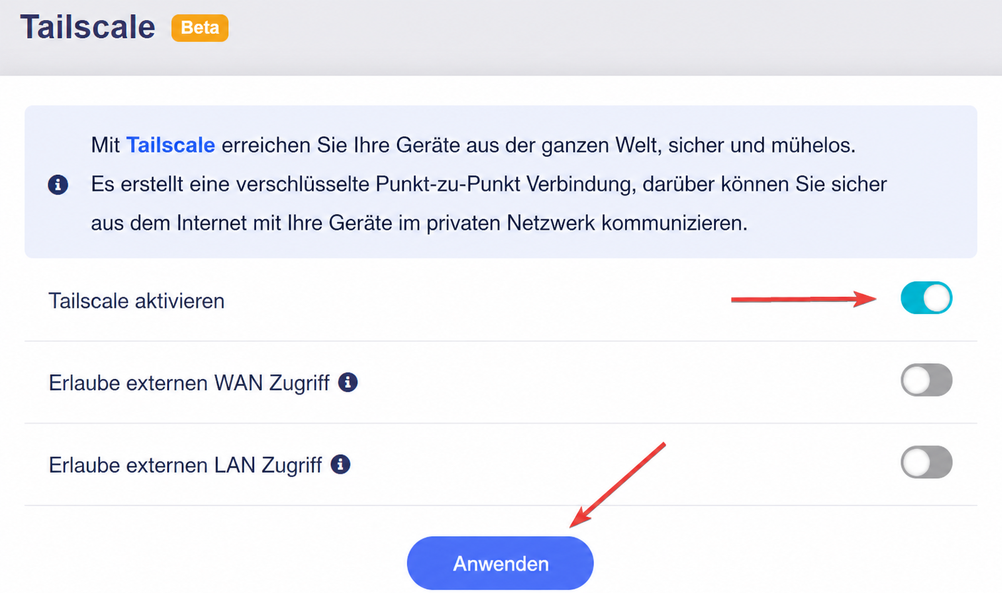 glinet enable tailscale