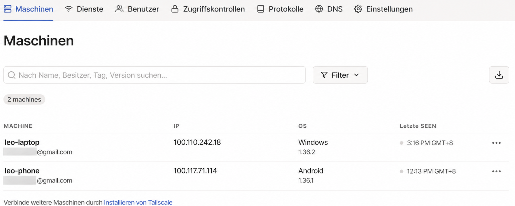 tailscale admin console