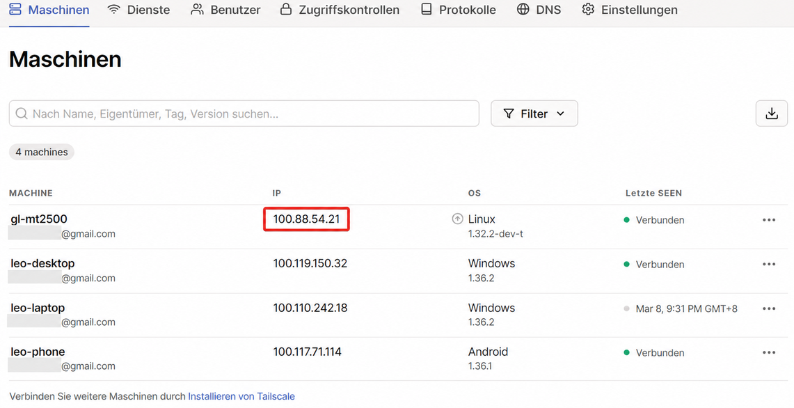 tailscale admin console