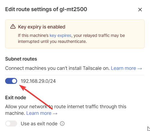 tailcale enable subnet route