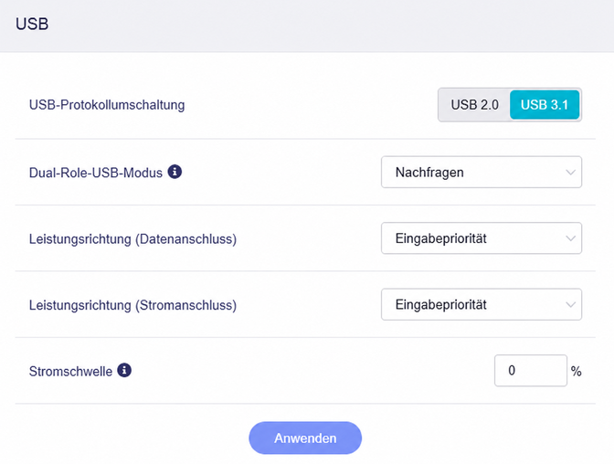 usb settings
