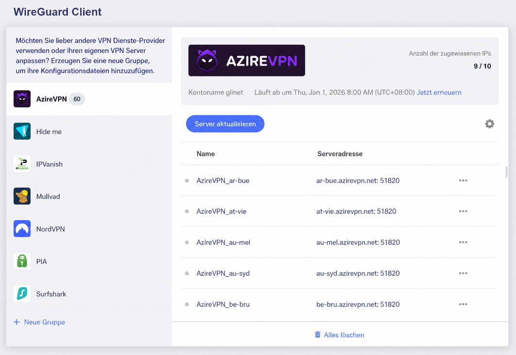 azirevpn update servers