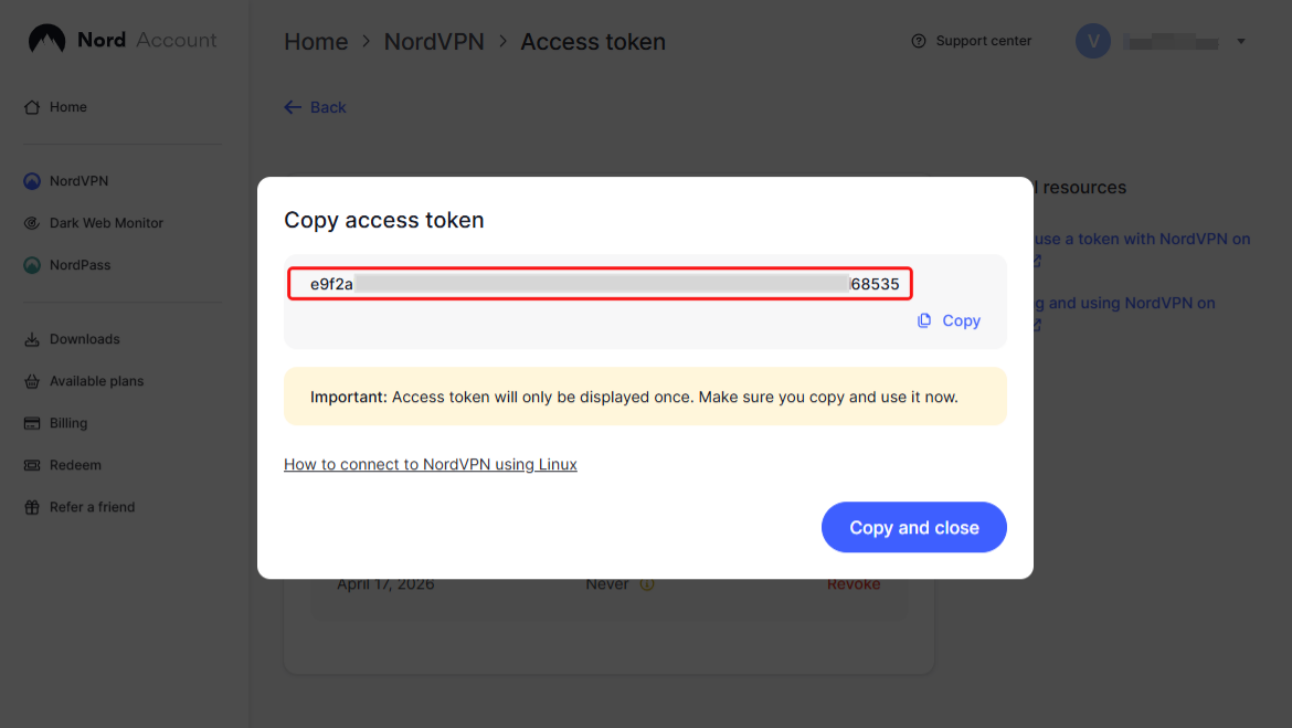 nordvpn token