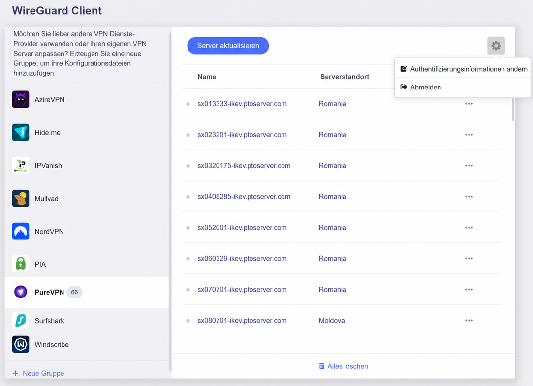 purevpn edit credential or logout
