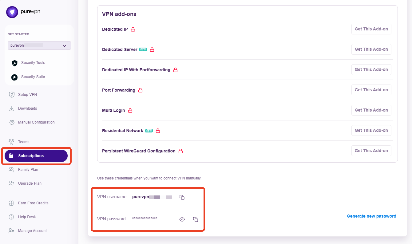 purevpn credentials
