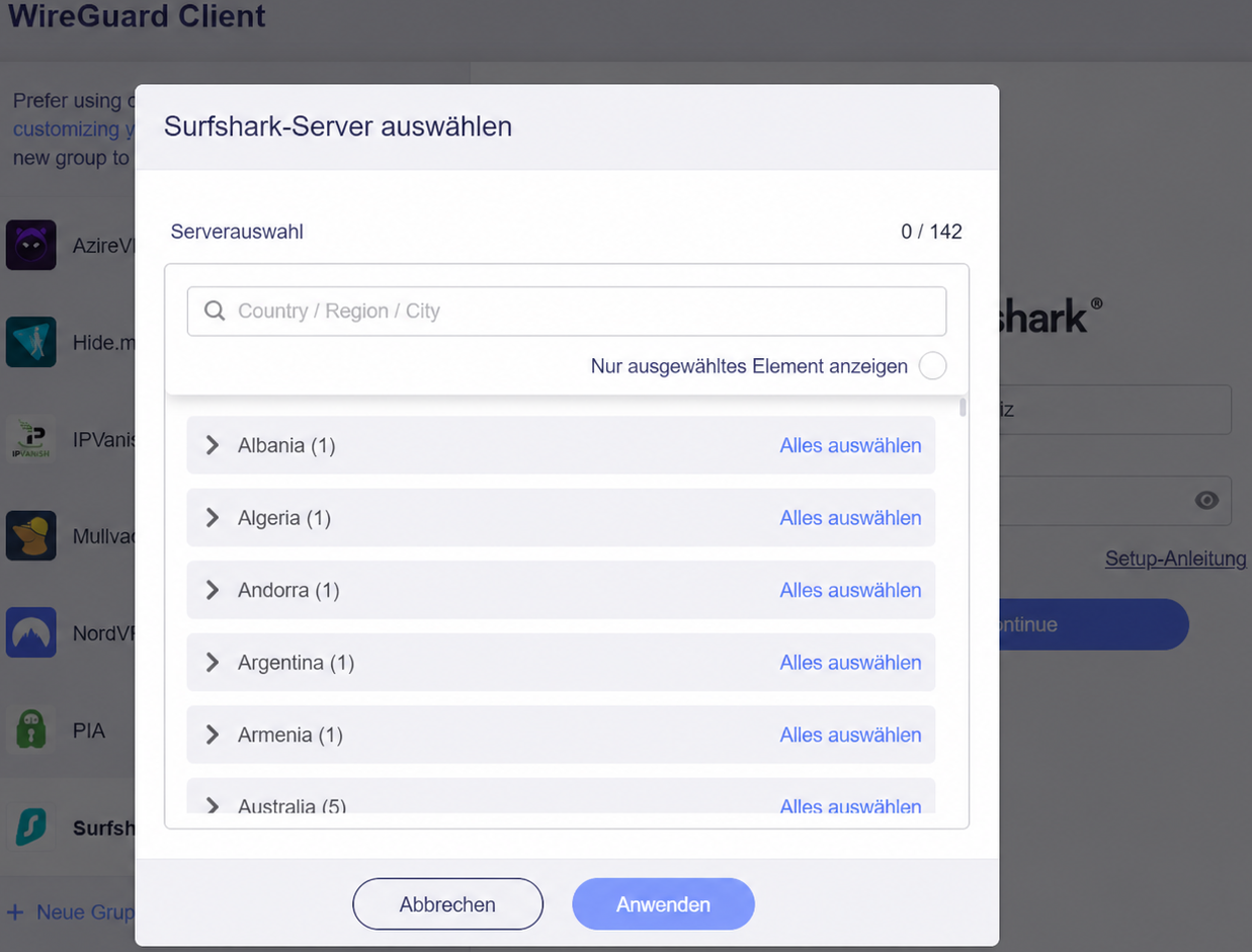 surfshark select servers
