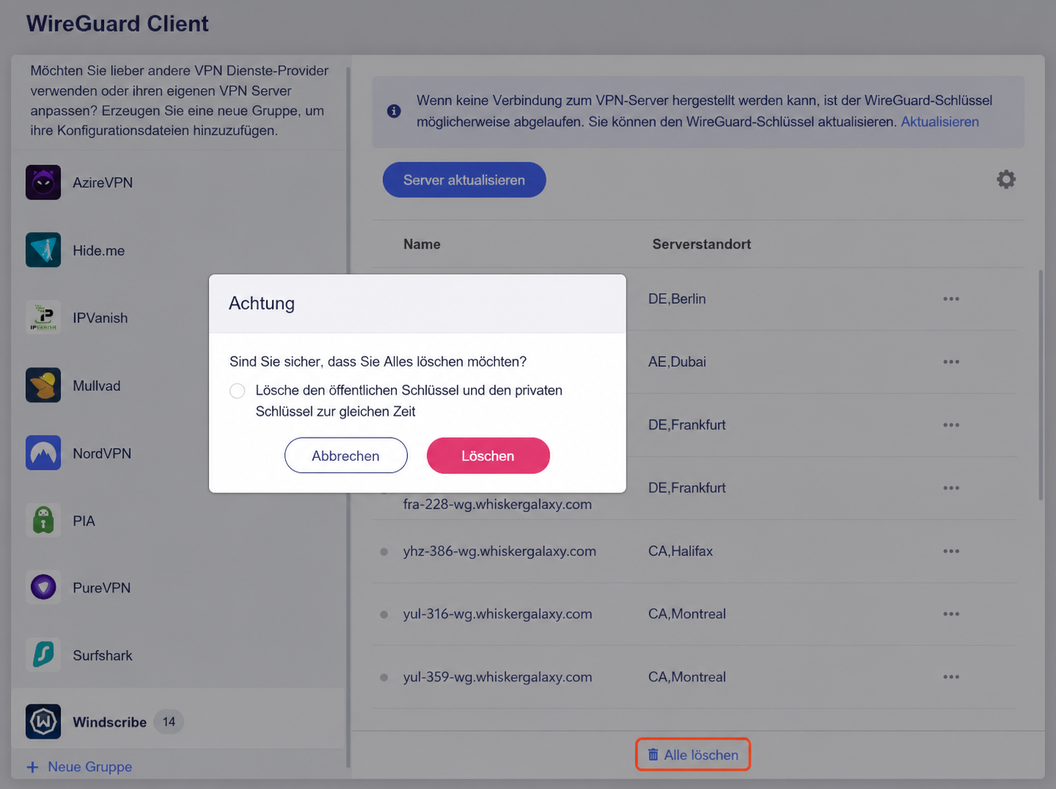 windscribe delete