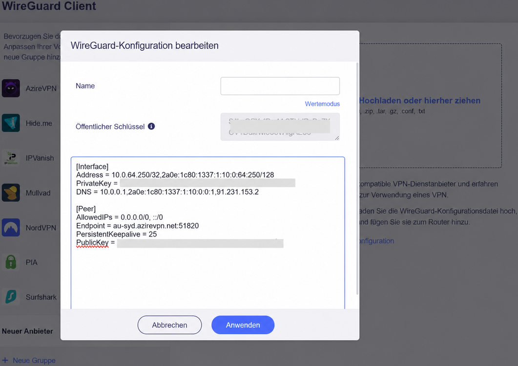 add wireguard by text