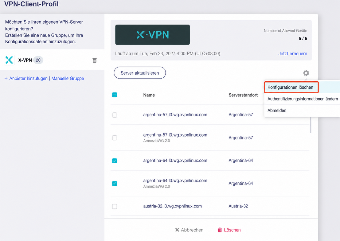 xvpn delete