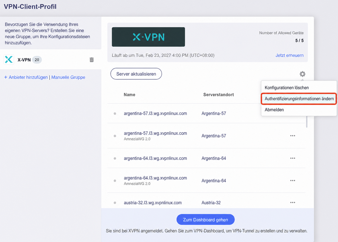 xvpn edit credential