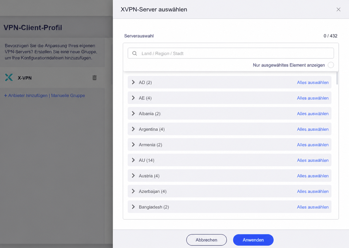 xvpn select servers