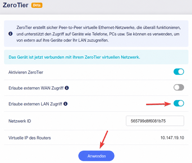 enable allow remote access lan