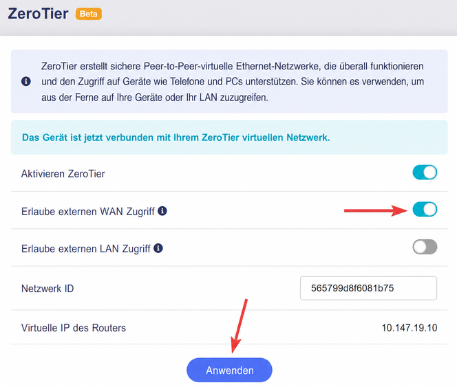 enable allow remote access wan