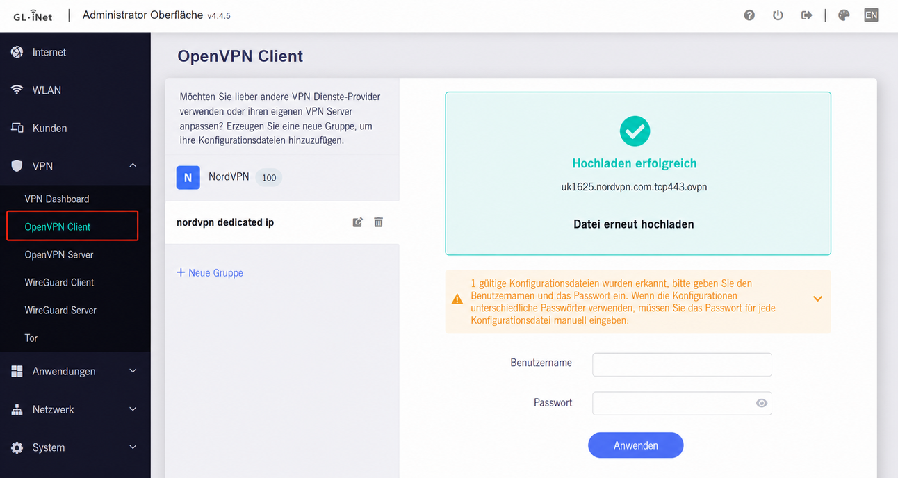 set up nordvpn on glinet router