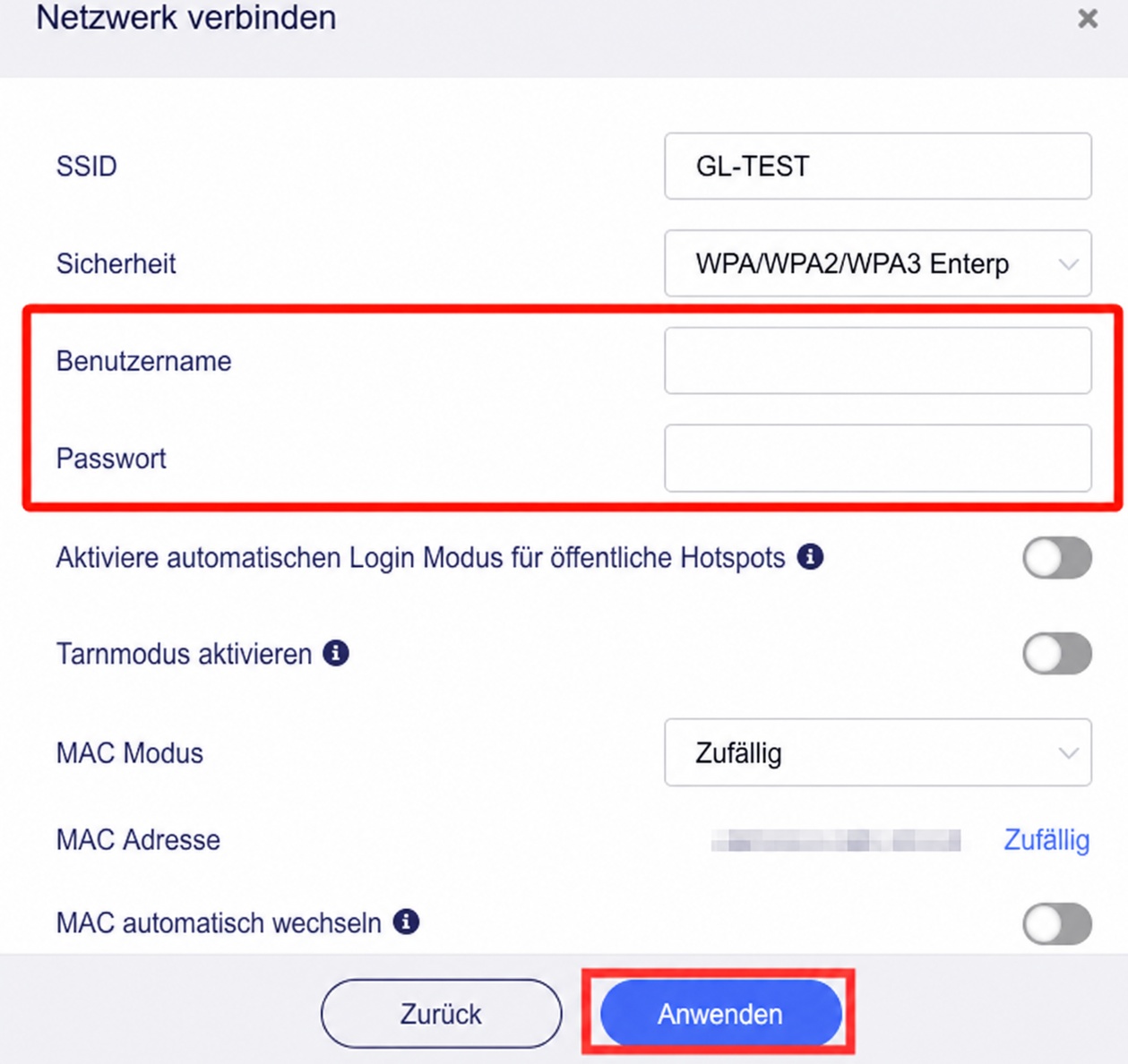 input username and Password